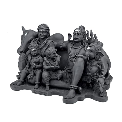 Image of MurtiHome The Perfect Family Idol of Shiva, Shiv Parivar Murti | 5 cm Tall Small Black Color Figure Made From UV Resin, Crafted by 3D Printer for Car Dashboard, Home, Office, Gift