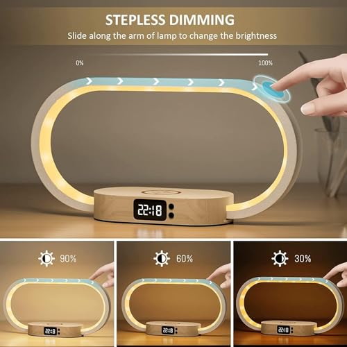Lampade da Comodino con Ricarica Wireless, Lampada da Scrivania con Porta USB & Orologi, 5 Modalità di Colore Dimmerabile Abat jour da Comodino, Lampade Touch per Camera da Letto Caricatore Wireless