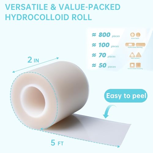 Image of Hydrocolloid Roll, Medical Grade Hydrocolloid Dressing Roll for Wound Care, Hydrocolloid Tape for Blisters and Acne Treatment, Waterproof Cut-to-Fit Bandage, 5 cm x 1.5 Meter Roll