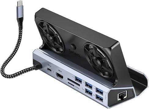 10-in-1 Steam Deck/ROG Ally X/Legion Go Dock, Dual Cooling Fan, HDMI 2.0, 4K@60Hz, 100W Fast Charging, Gigabit Ethernet Port, USB 3.0, SD/TF Card Slot, Portable Multi-Function Hub 10 in 1 Fan
