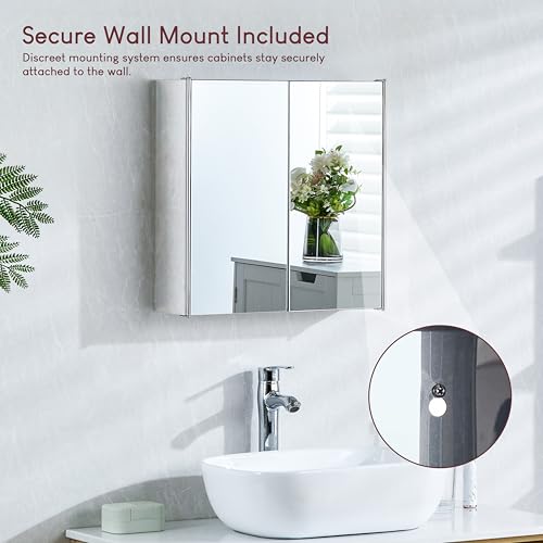 Bath Vida Tiano - Armario de baño de Doble Puerta con Espejo montado en la Pared, Acero Inoxidable Moderno - imagen 4