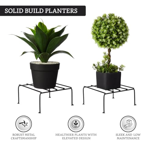 Image of Amazon Brand - Solimo Metal Flower Pot Stand (Black, Set of 2, Square) | Gamla Stand for Home | Plant Stand for Balcony | Premium Flower Pot Stand | Plant Stand for Living Room