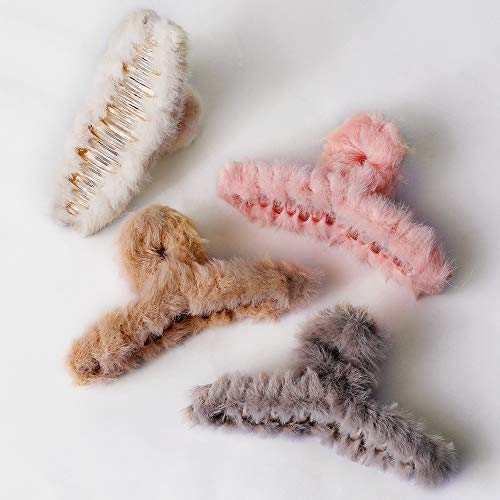 OGIRL 4 Pack Plush Long Hair Clips 4.33 Inch Cute Claw Hair Clips for Women Thick Hair, Premium Jaw Clips for Thick Hair and Girl