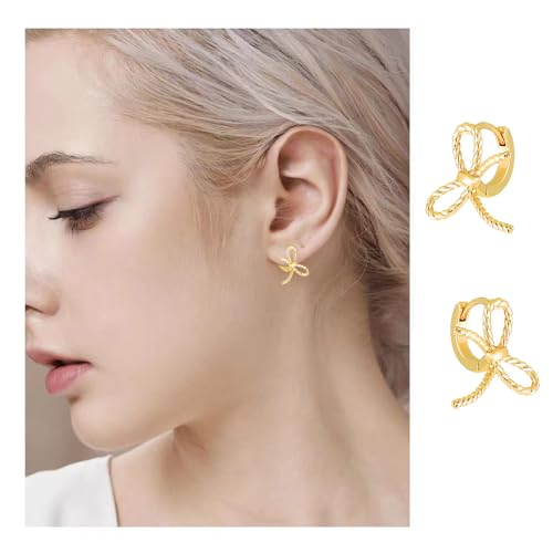 Bow Hoop Earrings for Women Gold/Silver Bow Statement Tassel Rhinestone Earrings Jewelry Gifts2
