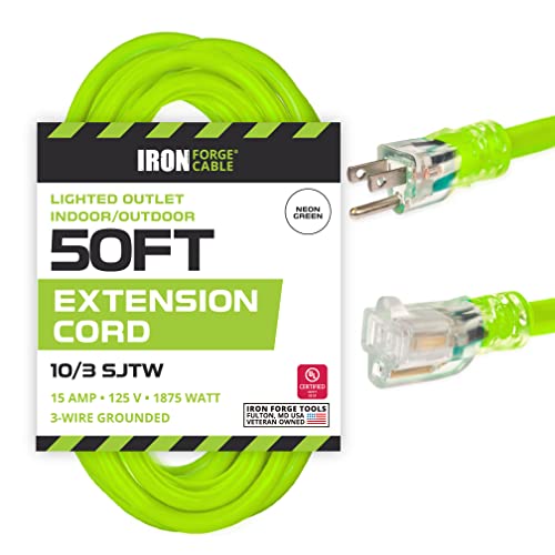 Iron Forge Cable 10 Gauge Extension Cord Heavy Duty, 50 Ft - SJTW