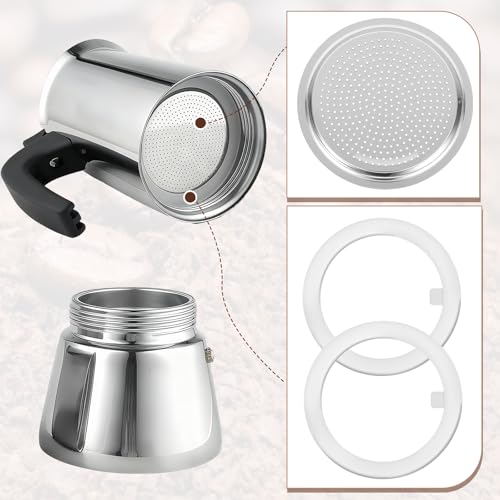 Image of Moka Pot Replacement Parts, KPS-SR Moka Express 6 Cup Replacement Filter and 2 Silicone Gaskets for Moka Pots, Compatible with KPS7-6, KPS61-6