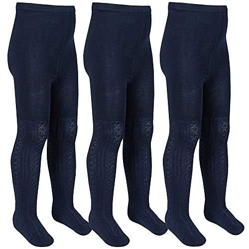 i2i Cable Children Girls Tights Knitted Stretchy Cotton Rich Navy 3 Pairs Size 9-10 Years