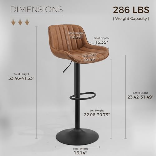 Fat Ant Set de 4 Butacos de Bar, Asiento Ajustable de Cuero PU, Giratorio, Altura para Barra, Sillas Modernas sin Brazos para Isla de Cocina, Amarillo Marrón miniatura 2