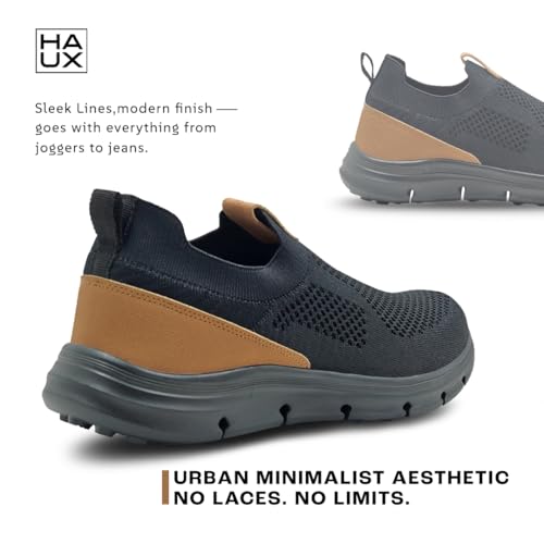 Image of HAUX Men's Slip-On Running Shoes | Lightweight Sports Sneakers with Memory Foam Cushioning | Walking, Gym, Jogging, Training | Ultra Comfort & Style