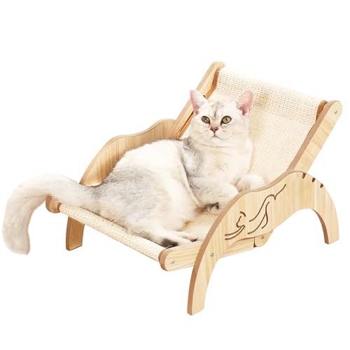 LPOTIUS Katzenbett, Erhöhtes Katzenbett Sofa aus Holz modischer Katzenstuhl mit abnehmbarem Matratzenbezug Belastbar mit 10 kg (35x48cm) geeignet für Katzen,...