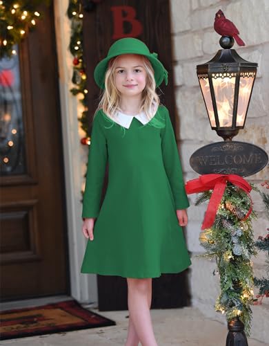 Image of Arshiner Girls Long Sleeve Vintage Peter Pan Collar T-Shirt Dress Age 4-13 Years
