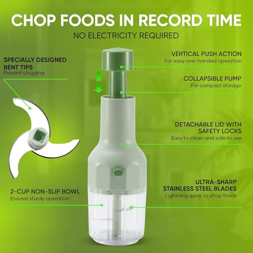 Image of Chopper for Kitchen Use LUMONY 1100ml Push Chopper Vegetable Chopper for Kitchen Manual Hand Press Push Chopper with 5 Blades for Effortless Chopping Vegetables & Fruits Chopper Mixer Cutter