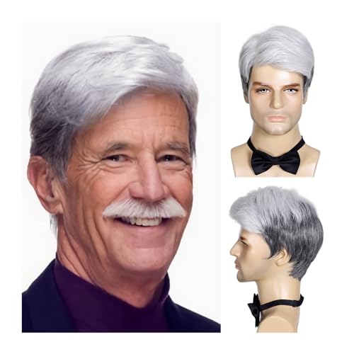 Toupets masculins et perruque synthétique gris pour une chevelure senior argent blanc