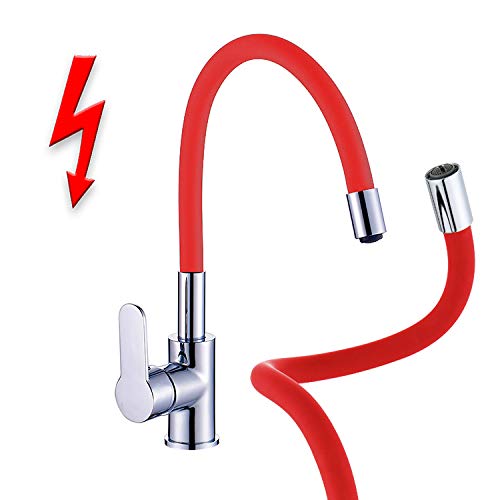 Preisvergleich Produktbild ATCO® Niederdruck Spültischarmatur FLAMINGO flexibler Auslauf Küchenarmatur Einhandmischer Wasserhahn Armatur Küche Spüle Spültisch Chrom-rot