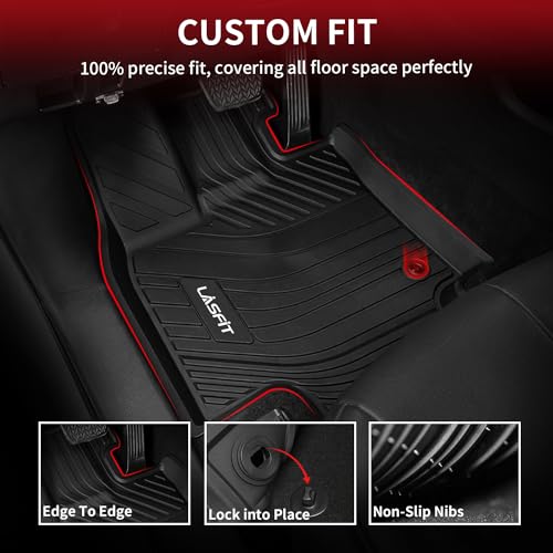 Image of LASFIT Floor Mats & Cargo Mat for Toyota Grand Highlander /Grand Highlander Hybrid with Subwoofer 2024 2025 2026 Custom Fit All Weather TPE Floor Liners, 3 Rows Cargo Liner & Backrest Mats, Black