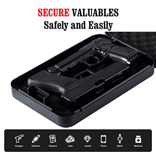 Retllas Small Safe For Handguns And Valuables, Car Gun Security Lock Box For Pistols With Combination Lock, Portable Safe For Travel Home Office Vehicle (X-Large-Black-Combination Lock) #TOP5