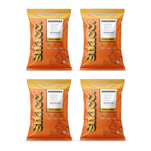 Image of Snacc Peri Peri Makhana, Spicy Roasted Fox Nuts, Protein Rich, Gluten Free, MSG Free, Zero Trans Fat, Zero Sugar, Low Calorie 18 g small pocket (Pack of 4, Peri peri)