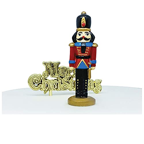 Nutcracker Resin Cake Topper & Gold Merry Christmas Motto Luxury Boxed