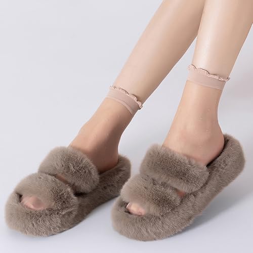 Image of 20 Pairs Women's Sheer Ruffle Socks Ankle High Nylon Cool Ultra Thin Frilly Socks See Through Silk Nude Short Lace Dress Sock for Women Clear Crew Hosiery Breathable