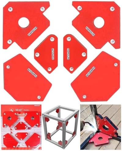 Homdum 6pc Multi Angle Magnetic Welding Holder Clamps Set 2x3 Inch Arrow, 2x Triangle, 2x Mini,Welding tools Strong Magnet Pull for Accurate Alignment fabrication Yellow/Red