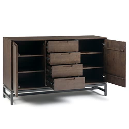 Simplihome Banting Solid Rubberwood 60 Inch Modern Industrial Sideboard Buffet And Wine Rack In Walnut Brown Features 2 Doors, 4 Drawers And 2 Cabinets With Large Storage Spaces #TOP6