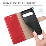 Belemay for Google Pixel 8 Pro Case Wallet-Genuine Leather-RFID Blocking Card Holders-Shockproof TPU Shell, Kickstand, Flip Folding Phone Cover Women Men Compatible with Google Pixel 8 Pro-Red - Image 4