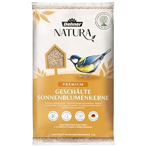 Dehner Natura Premium Vogelvoer voor wilde vogels, gepelde zonnebloemzaden, in emmer, 5 kg