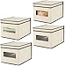 mDesign Soft Fabric Stackable Closet Storage Organizer Holder Box with Clear Window, Attached Hinged Lid - Bedroom, Hallway, Entryway, Closet, Bathroom - Chevron Print, Large, 4 Pack - Taupe/Natural
