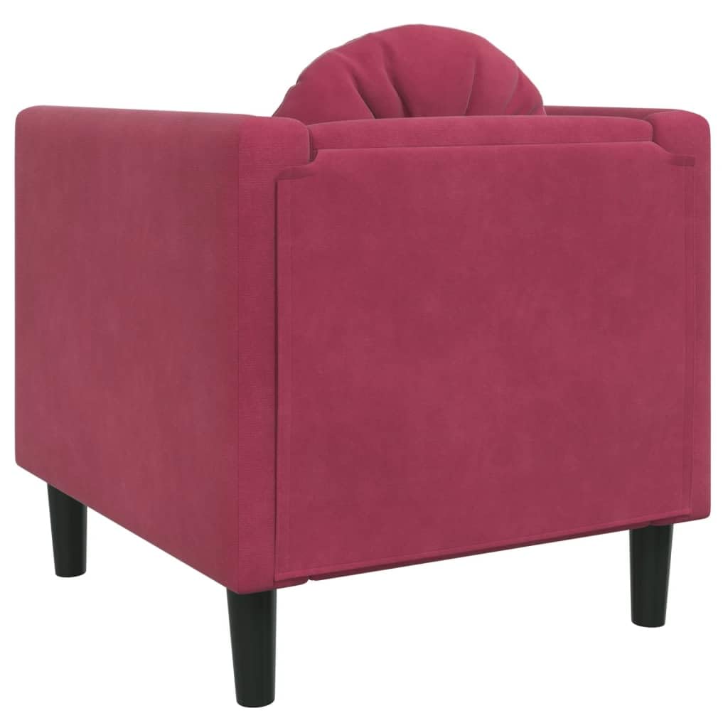Poltrona in Velluto Rosso Vino, con Cuscino Rotondo, 71 x 77 x 70 cm, 100% Poliestere e Legno Massello, Soggiorno e Salotto