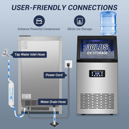 Image of SOZT Commercial Ice Maker Machine 120LBS /24H, 30LBS Storage | Under Counter Ice Maker, Self-Cleaning Freestanding Stainless Steel Ice Cube Maker for Restaurant, Bar, Home, Office
