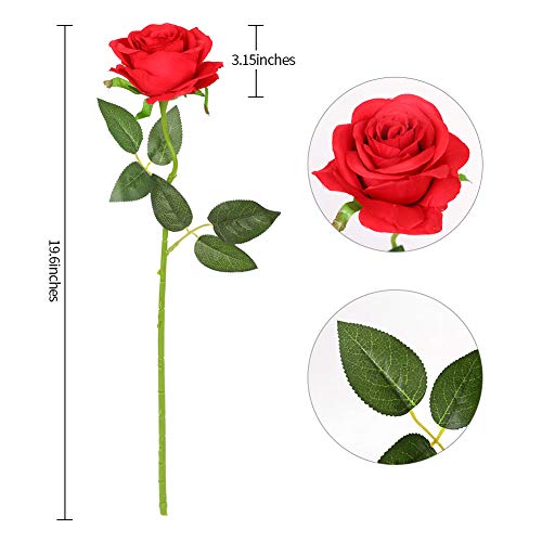 Kisflower 12Pcs Roses Artificial Flowers Realistic Single Stem Flowers Silk Rose Bouquet For Wedding Party Office Home Decor (Red) #TOP4