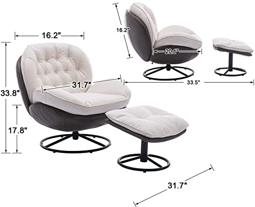 Guyou Swivel Chair With Ottoman, Modern Linen Living Room Lounge Chair Swivel Arm Chair With Footrest Heavy Duty Base Support For Living Room Bedroom Reading Room Home Office (White And Brown) #TOP3