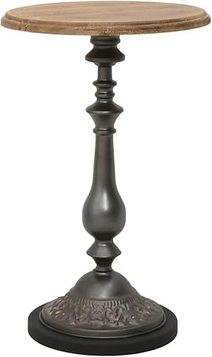 vidaXL Mesa auxiliar redonda de madera de abeto macizo, estilo vintage de granja, base de acero resistente, ideal para salas de estar y dormitorios