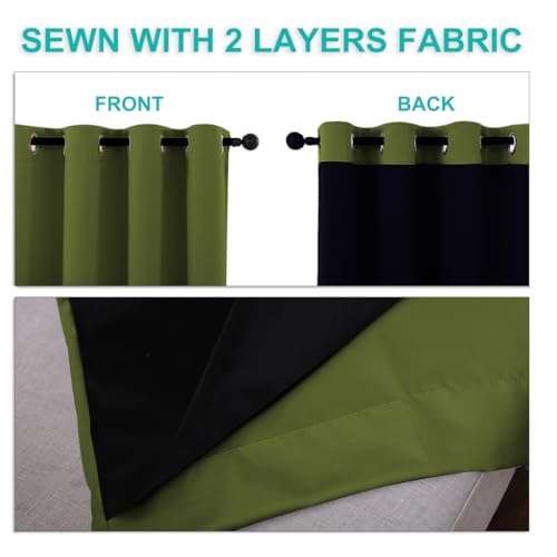 Image of NICETOWN 100% Blackout Curtains for Windows, Pack of 2, Olive Green, 52 inch W x 120 inch L, Super Heavy-Duty Black Lined Total Darkness Drapes for Bedroom, Privacy Assured Window Treatment for Patio