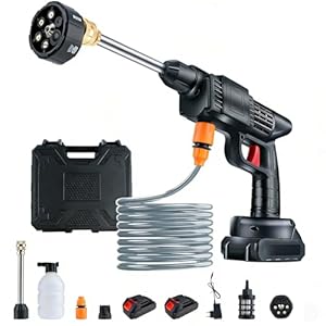 300W Cordless Pressure Washer, 12V Portable Battery Power Washer with 2 Battery, Pressure Spray Water Gun with Accessories Kit, Jet Washers for Car, Fence, Floor Cleaning, garden