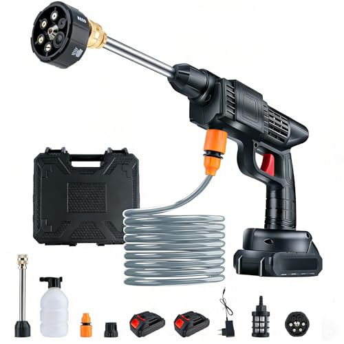 300W Cordless Pressure Washer, 12V Portable Battery Power Washer with 2 Battery, Pressure Spray Water Gun with Accessories Kit, Jet Washers for Car, Fence, Floor Cleaning, garden