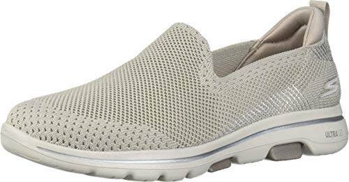 Skechers GO Walk 5 PRIZED, Zapatillas Mujer, Beige (Taupe Textile/Trim TPE), 38.5