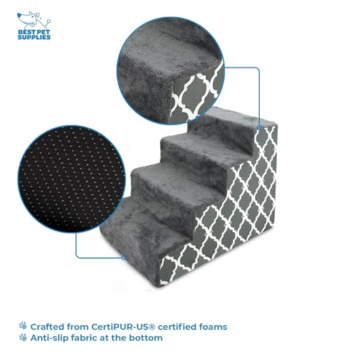 Image of Best Pet Supplies Pet Steps and Stairs with CertiPUR-US Certified Foam for Dogs and Cats - Gray Lattice Print, 4-Step (H: 18 inch)
