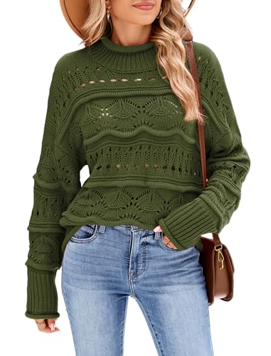 ZAFUL Women's Sweaters Turtleneck Crochet Hollow Out Long Sleeve Sweater Cute Fall Winter Casual Pullover Jumper Tops