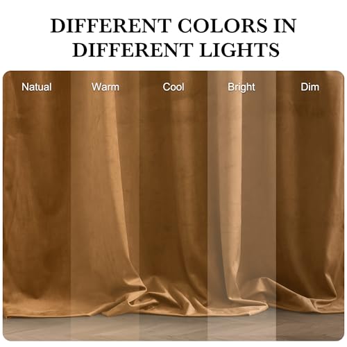 Image of RYB HOME Velvet Blackout Curtains 80 inches for Doorway French Door | Sunlight & UV Heat Blocking, Luxurious, Rod Pocket Drapes, Living Room Laundry Room, Bronze, W52 x L80, 2 Panels