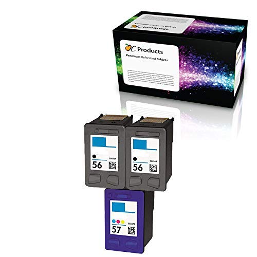 OCProducts Refilled Ink Cartridge Replacement for HP 56 and HP 57 for PSC 1315 PSC 2410 PSC 1110 PSC 2175 Officejet 6110 Deskjet 450 PhotoSmart 7150 7260 Printers (2 Black 1 Color)