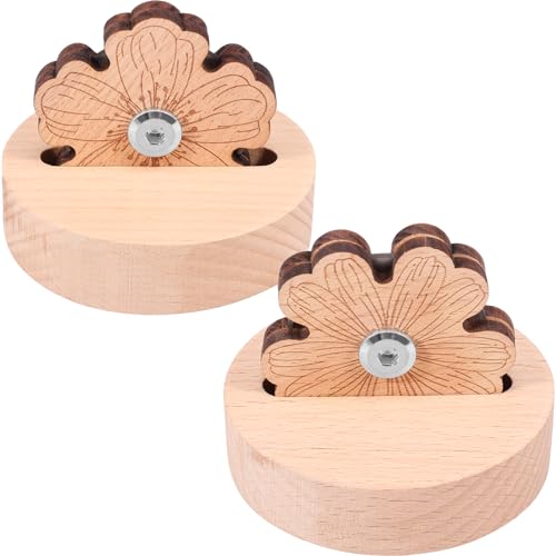 2 Pcs Thread Cutter for Quilting Sewing, Wood Tabletop Yarn Cutter 5 Cutting Positions Yarn Cutting Tool Flower Thread Cutter with Anti-Slip Stand for Sewing Thread (Daisy + Peach Blossom Style)