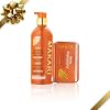 MAKARI Extreme Argan & Carrot Seed Oil Skin Toning 2-Piece Gift Set | Exfoliating Soap & Tone-Boosting Body Lotion | Botanical Self-Care Kit with Free Makeup Bag