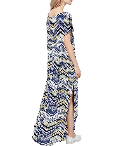 Image of Match Women's V-Neck Casual Loose Short Sleeve Long T-Shirt Dress Split Maxi Dress with Side Pocket