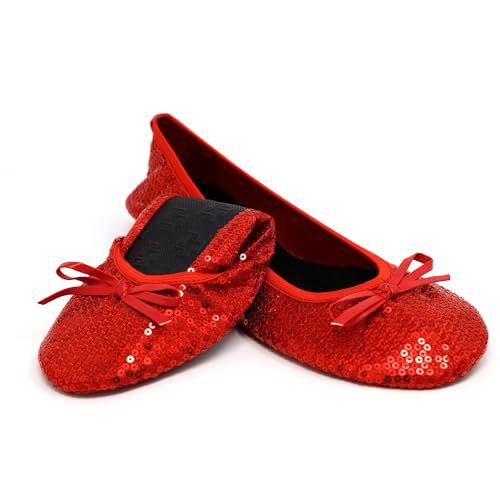 Silky Toes Women's Foldable Sequin Shoes Dressy Ballet Flats Roll Up Slipper Shoe with Matching Carrying Pouch2