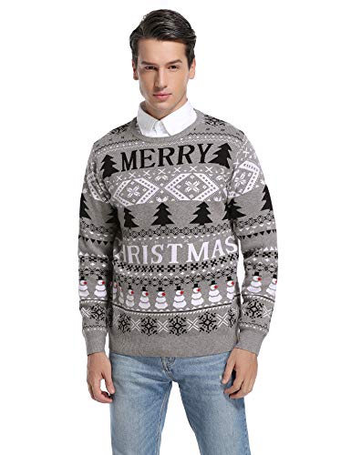 Abollria Unisex's Christmas Sweater Xmas Holiday Party Ugly Knitted Pullover Gray,Male X-Large