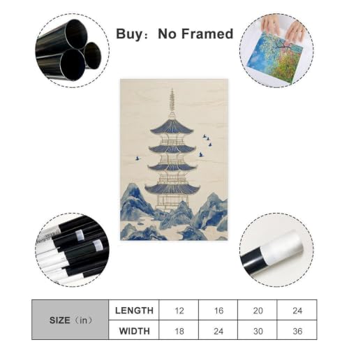 Paysage asiatique poster toile pagodes japonaises déco murale temples rétro 40x61cm - 2