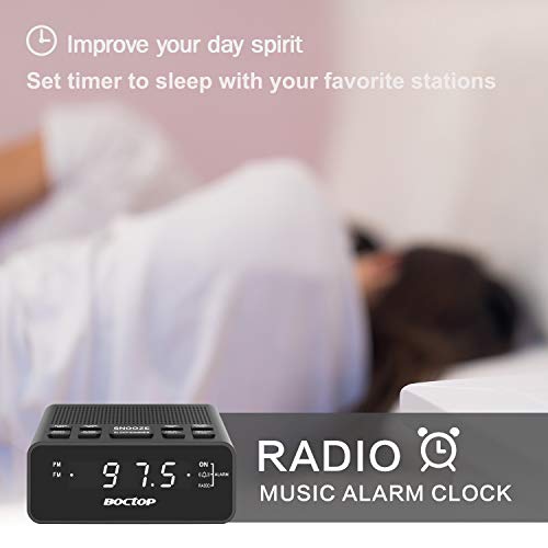 image for BOCTOP Digital Alarm Clock Radio with USB Charger, 0.6” Digits Dimme