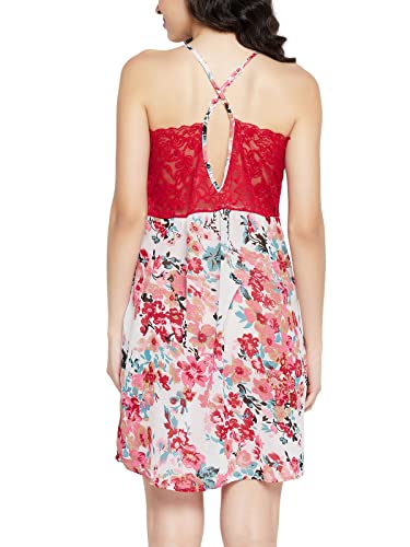 Image of Clovia Women's Lace & Georgette Pretty Florals Babydoll in Pink