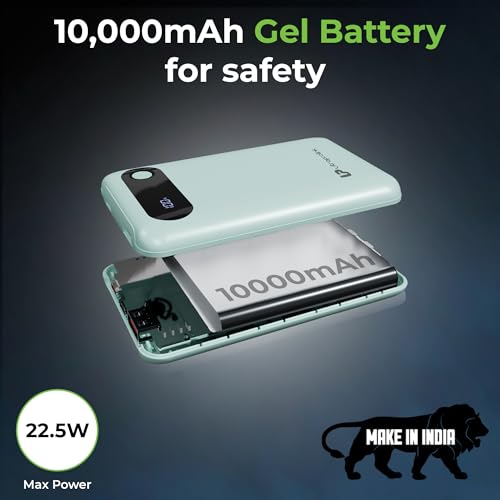 Image of UltraProlink Power Bank 10000mah Fast Charging|16.8mm Slim|22.5W QC-PD-PPS Fast Charging Battery Bank|with USB-C & iPhone Cable|Digital Display|Power Bank for Tablets & Smartphones| Green |UM1127